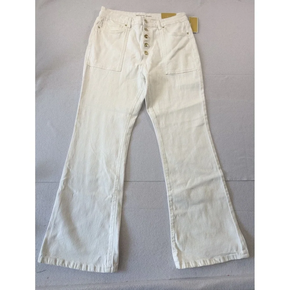 Michael Kors Womens Button Fly Bootcut White Gold Jeans Size 16 Flare High Rise